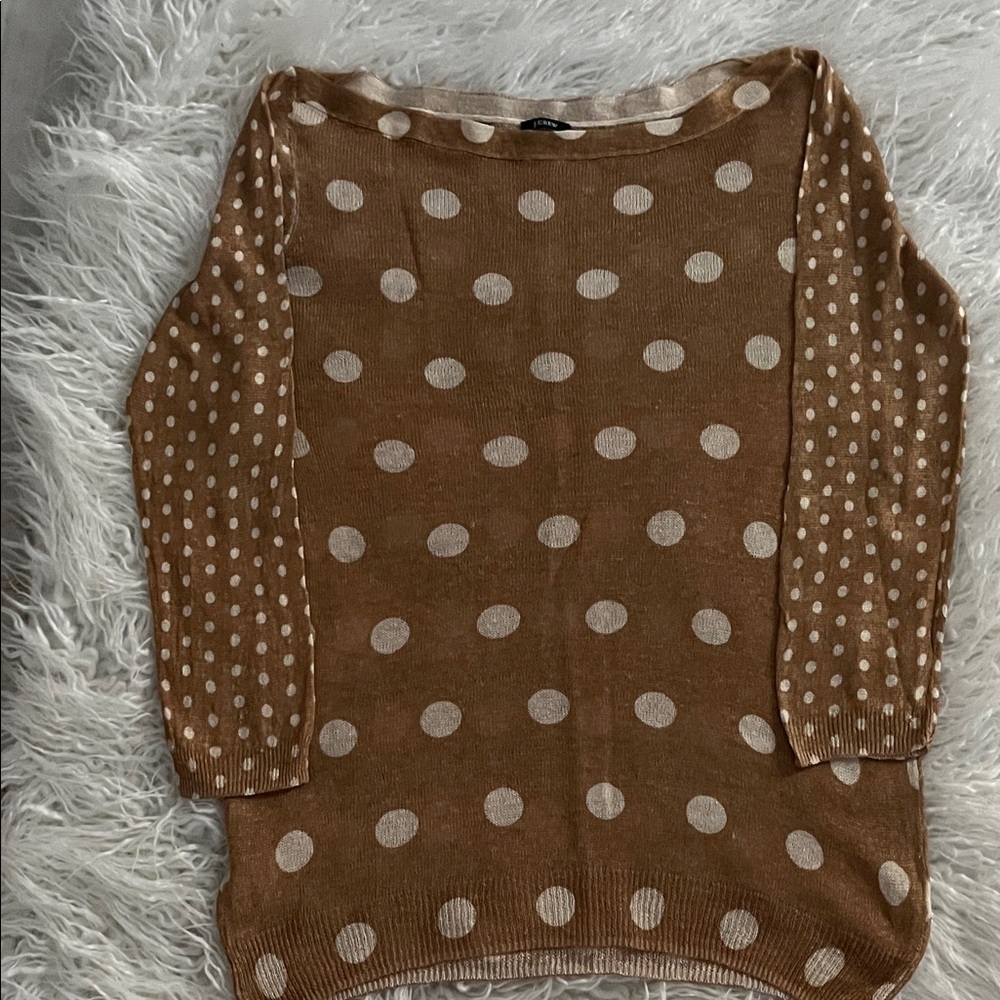 J. Crew Tan and Cream Polka Dot Sweater